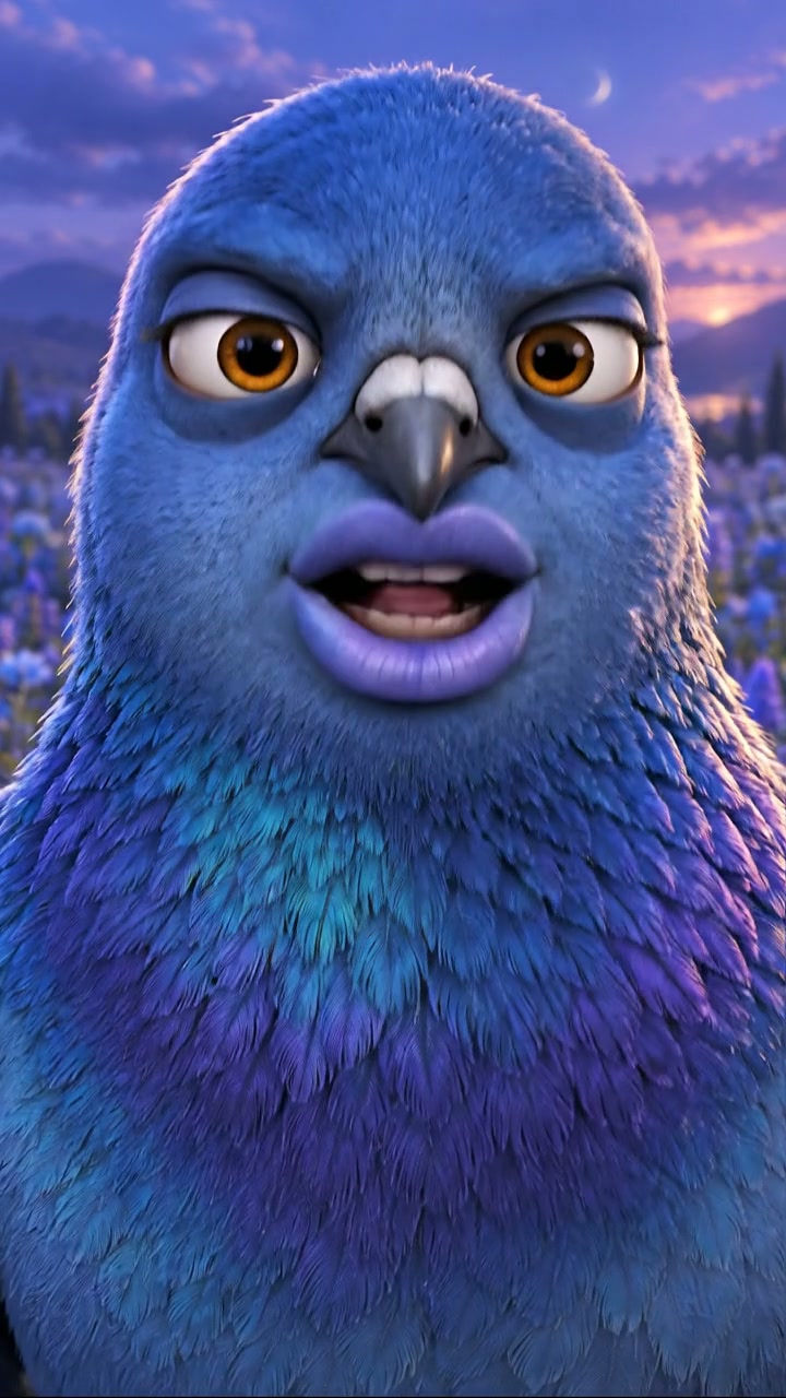 Blue whispering pigeon in a flower field, frame 3